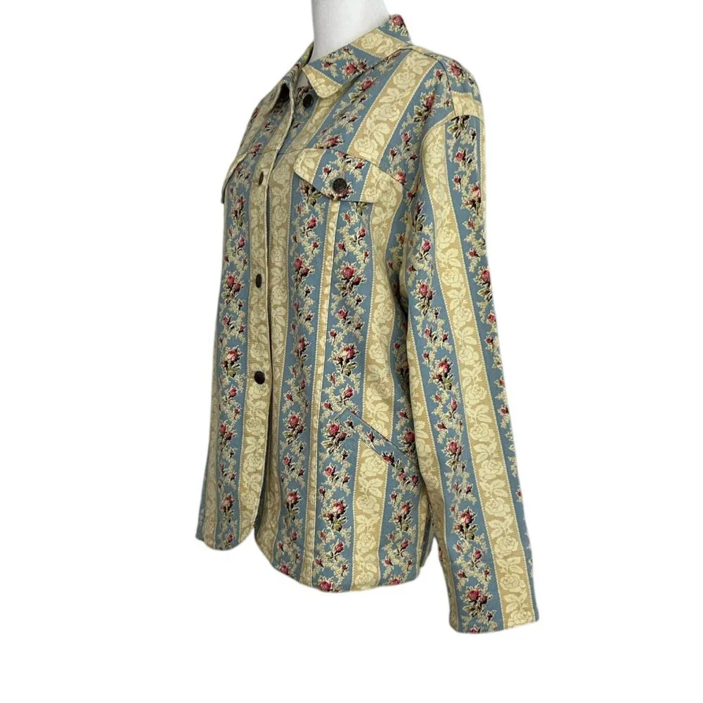 Denim & Co Vintage Striped Floral Denim Jean Jacket (M)